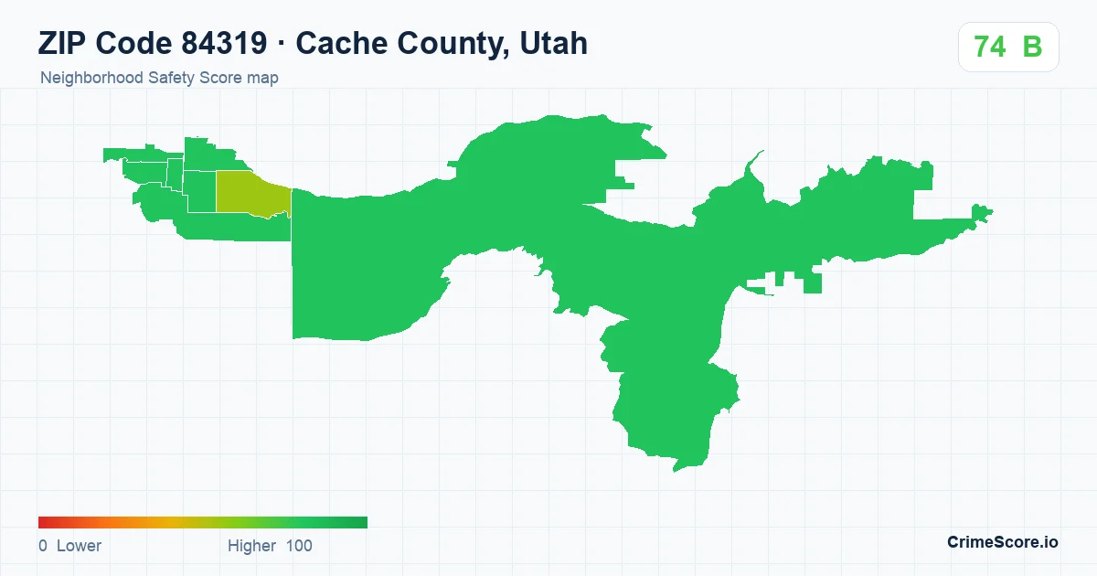 ZIP Code 84319 in Cache County, Utah neighborhood Safety Score map