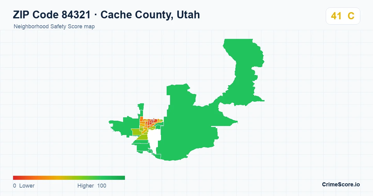 ZIP Code 84321 in Cache County, Utah neighborhood Safety Score map