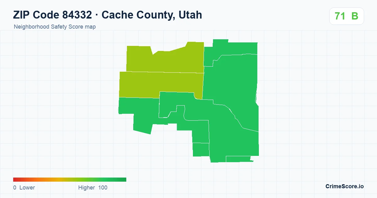ZIP Code 84332 in Cache County, Utah neighborhood Safety Score map