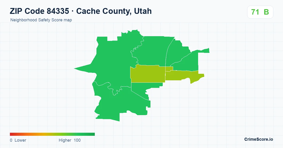 ZIP Code 84335 in Cache County, Utah neighborhood Safety Score map