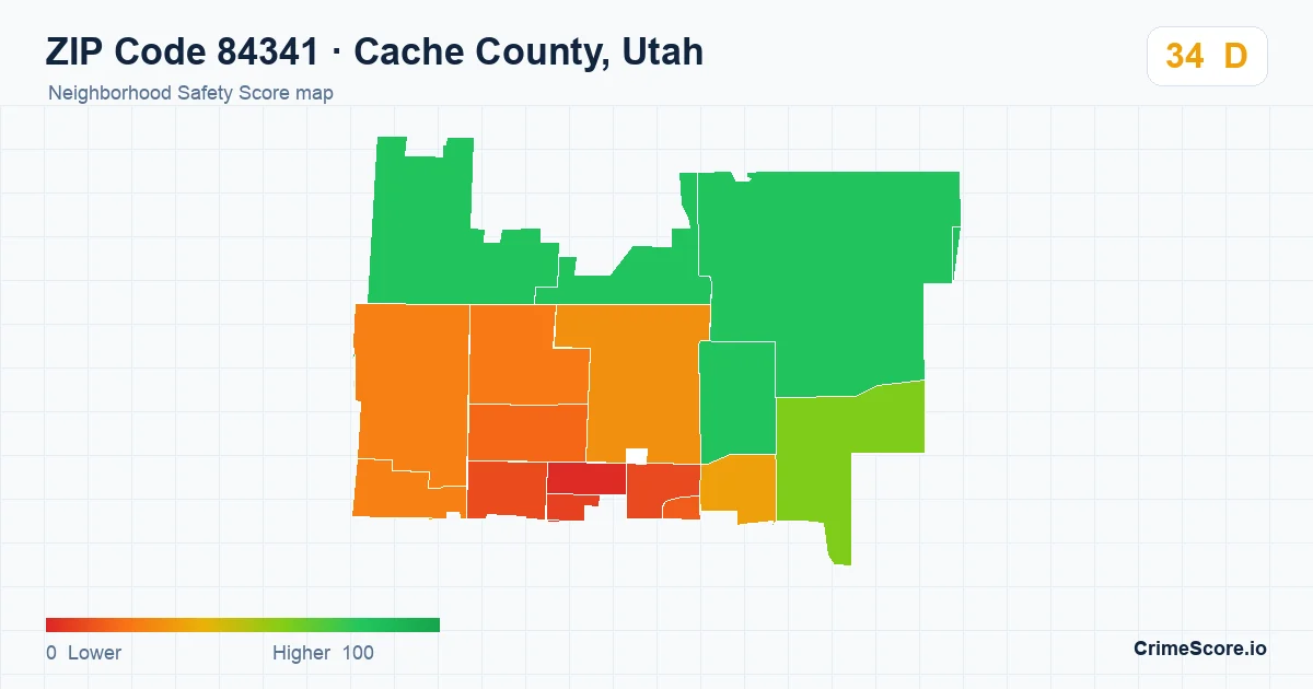 ZIP Code 84341 in Cache County, Utah neighborhood Safety Score map