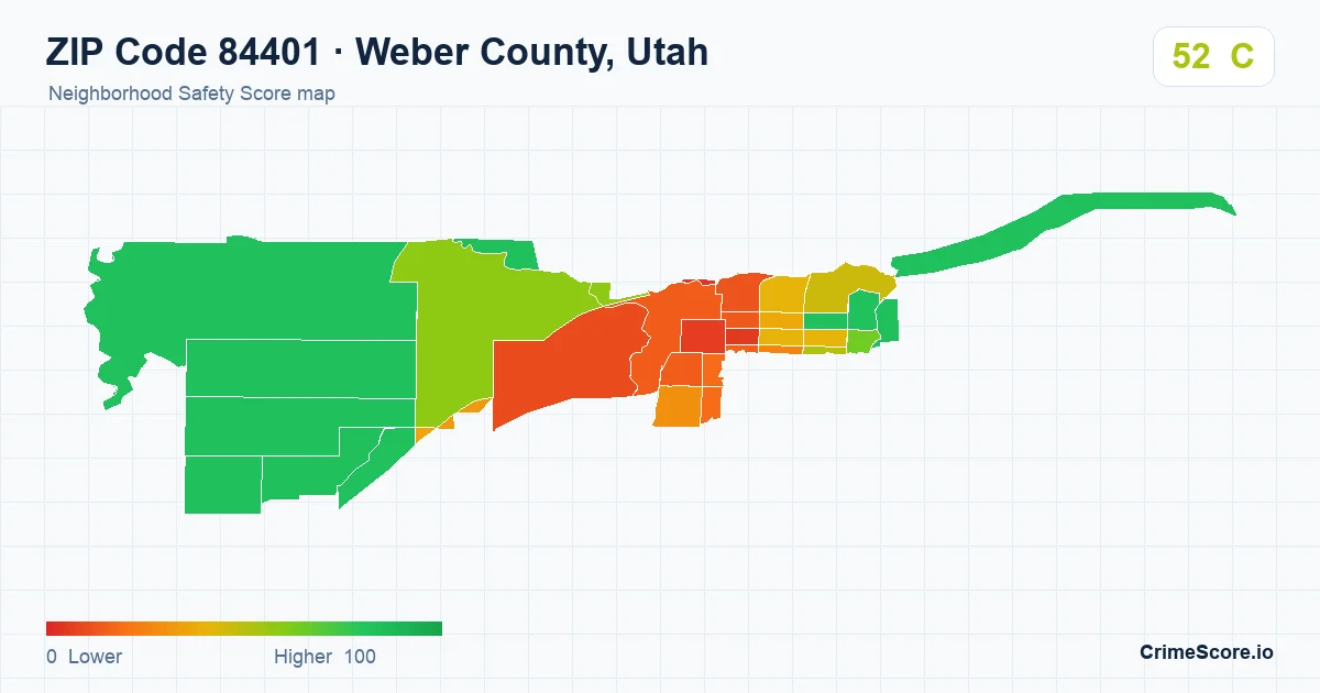 ZIP Code 84401 in Weber County, Utah neighborhood Safety Score map