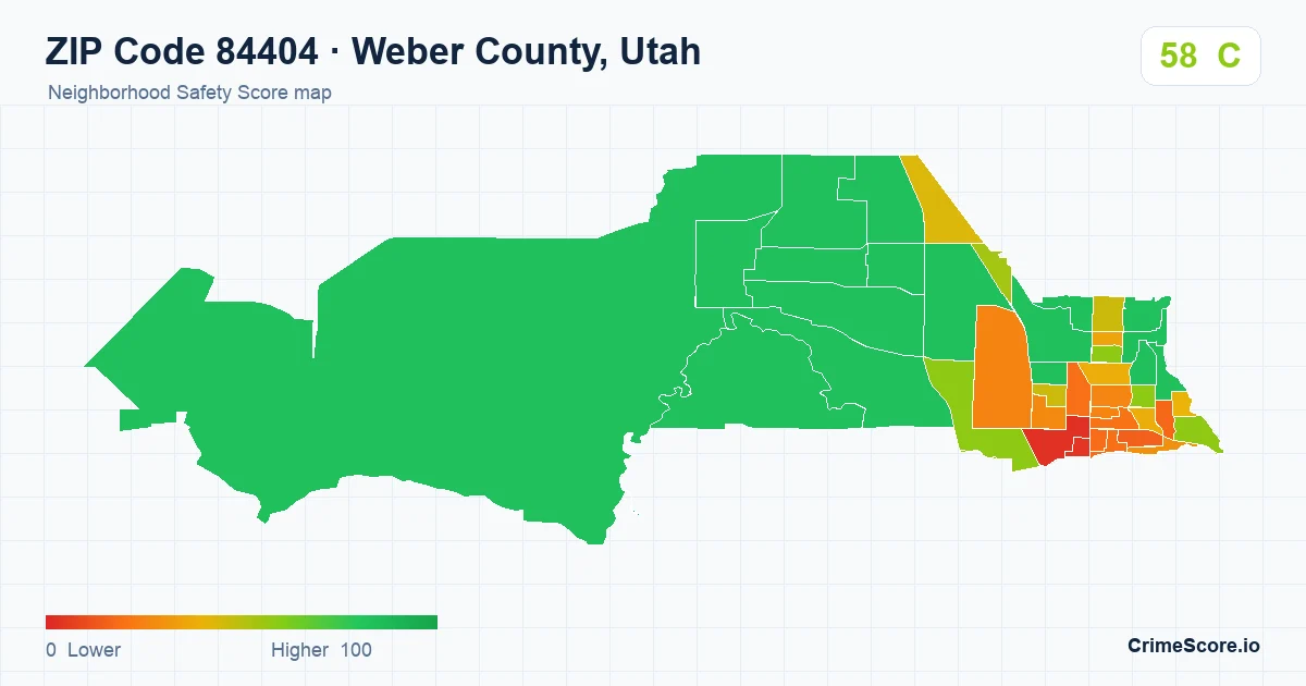 ZIP Code 84404 in Weber County, Utah neighborhood Safety Score map