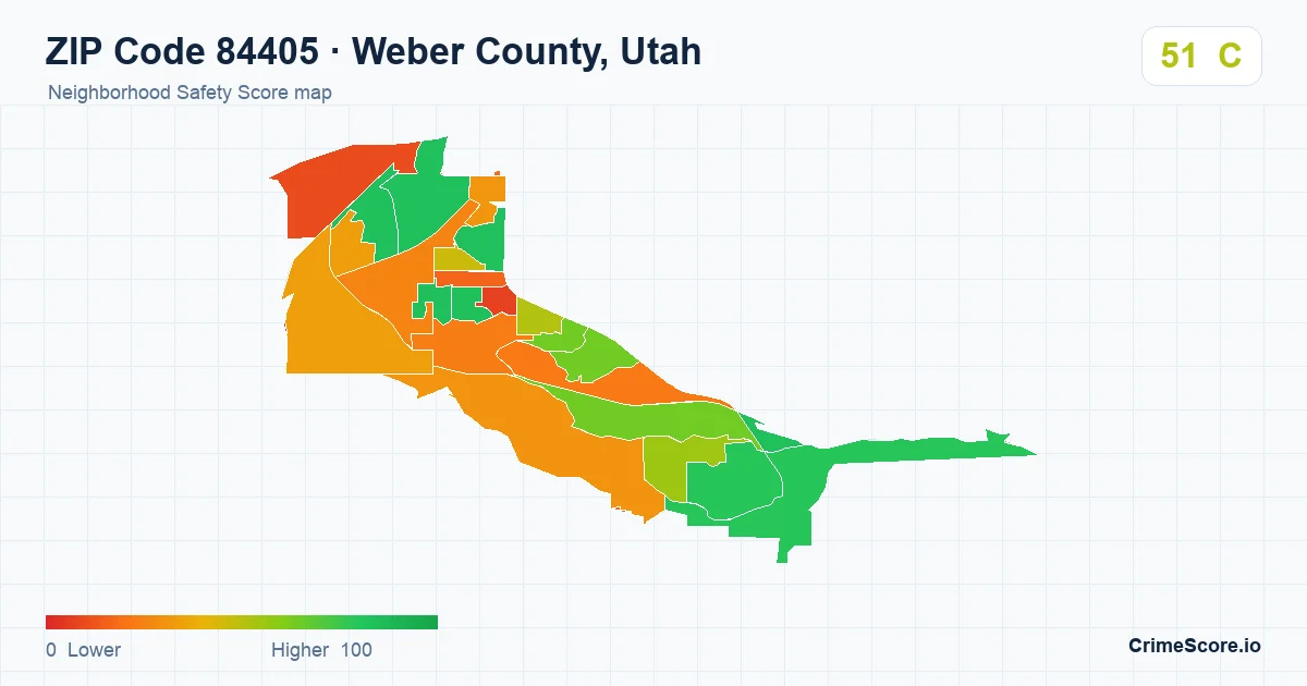 ZIP Code 84405 in Weber County, Utah neighborhood Safety Score map