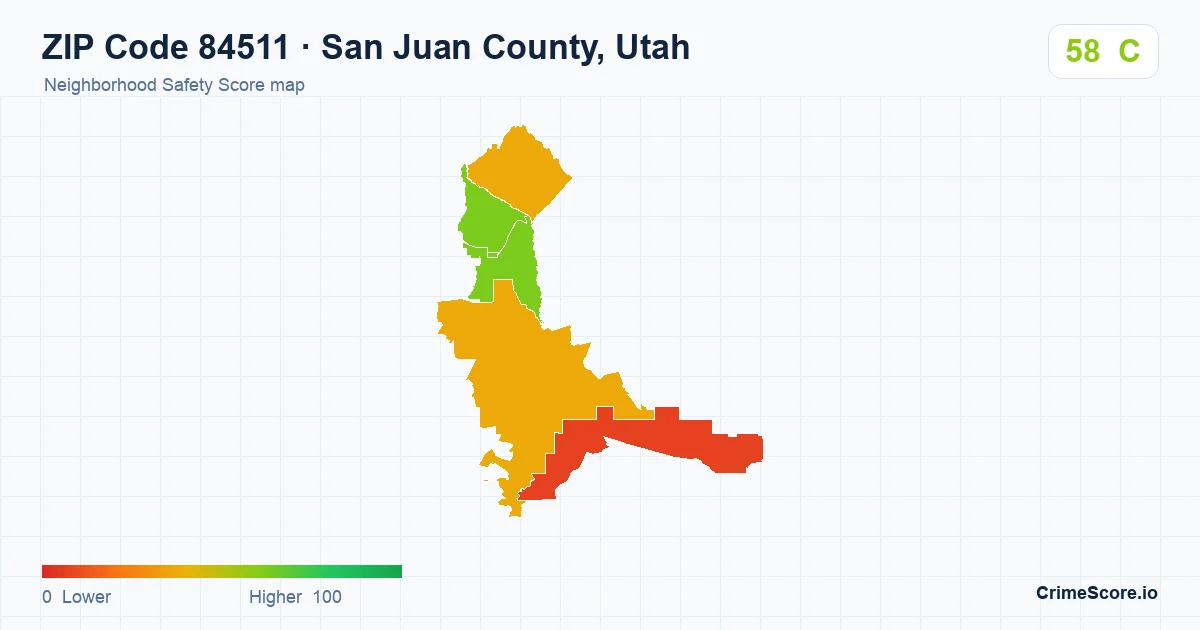 ZIP Code 84511 in San Juan County, Utah neighborhood Safety Score map