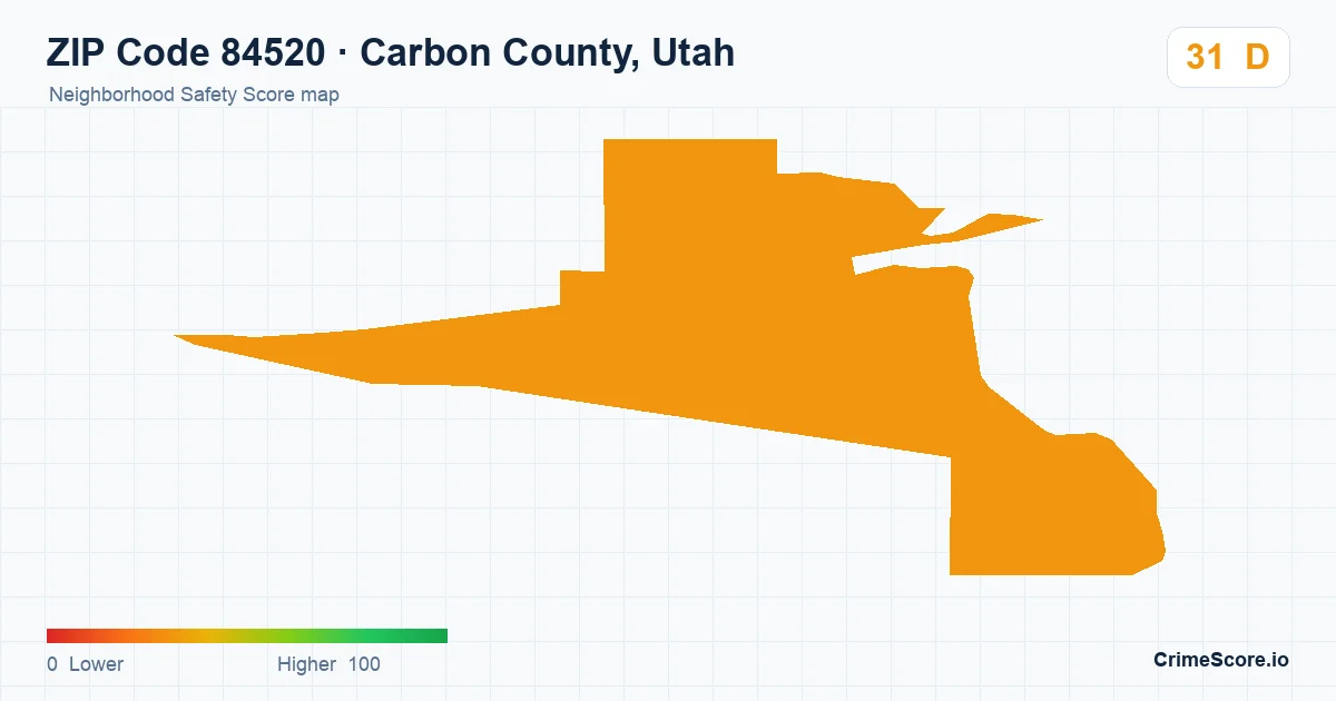 ZIP Code 84520 in Carbon County, Utah neighborhood Safety Score map