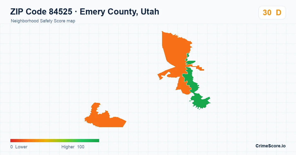 ZIP Code 84525 in Emery County, Utah neighborhood Safety Score map