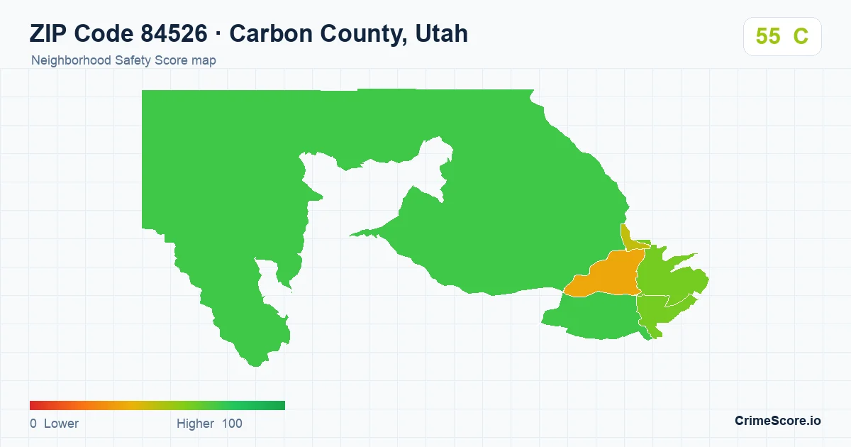 ZIP Code 84526 in Carbon County, Utah neighborhood Safety Score map