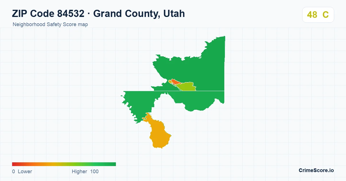 ZIP Code 84532 in Grand County, Utah neighborhood Safety Score map