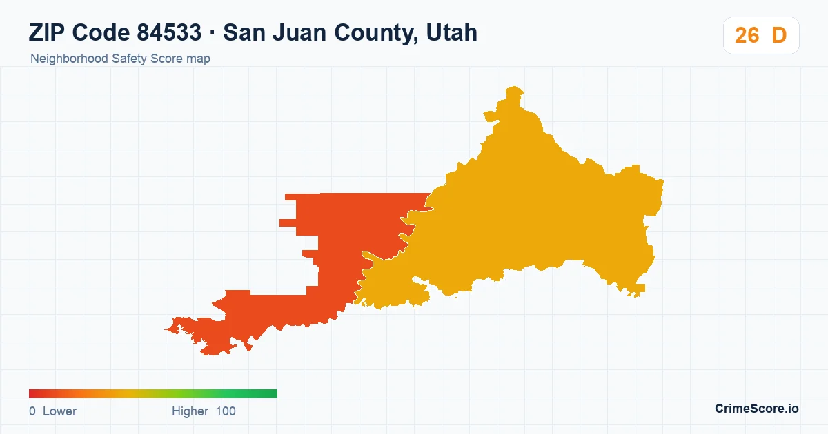 ZIP Code 84533 in San Juan County, Utah neighborhood Safety Score map