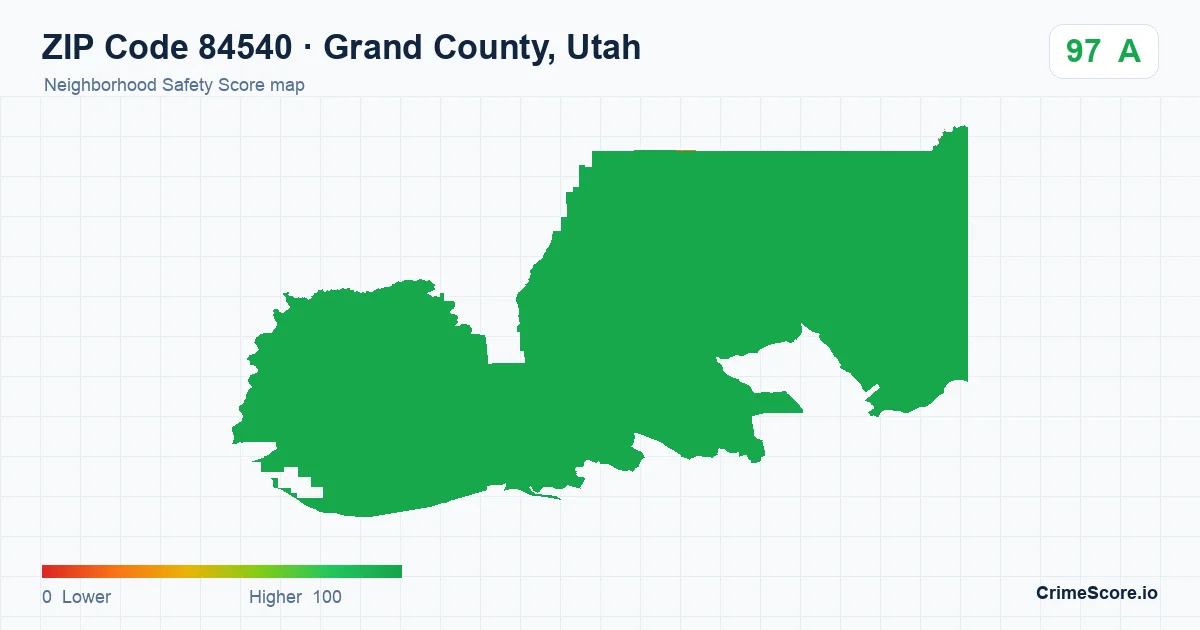 ZIP Code 84540 in Grand County, Utah neighborhood Safety Score map