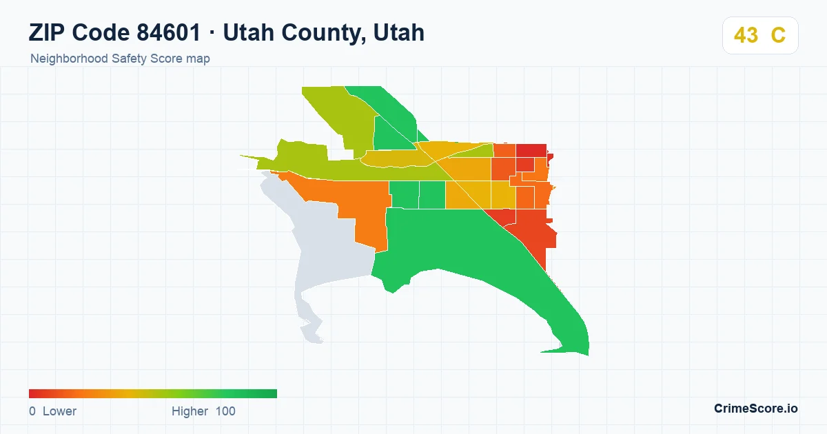 ZIP Code 84601 in Utah County, Utah neighborhood Safety Score map