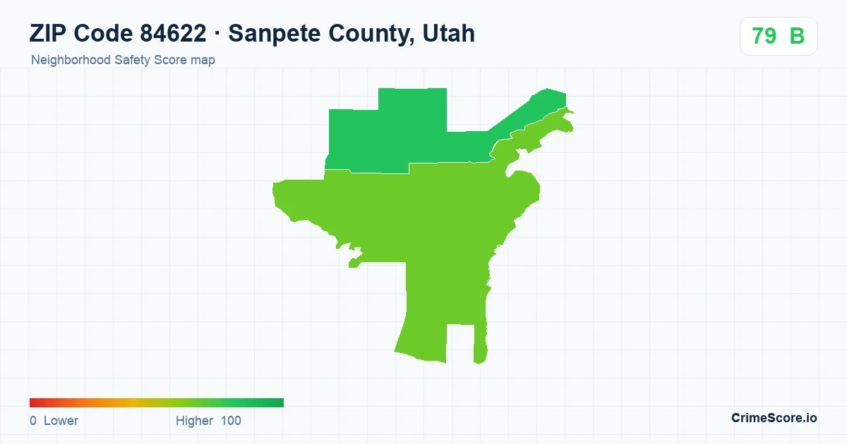 ZIP Code 84622 in Sanpete County, Utah neighborhood Safety Score map
