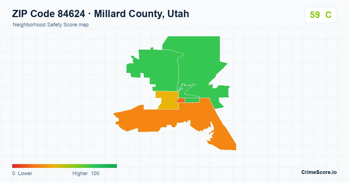 ZIP Code 84624 in Millard County, Utah neighborhood Safety Score map