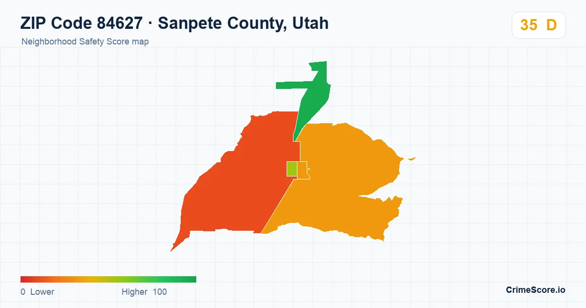 ZIP Code 84627 in Sanpete County, Utah neighborhood Safety Score map