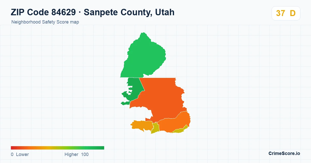 ZIP Code 84629 in Sanpete County, Utah neighborhood Safety Score map