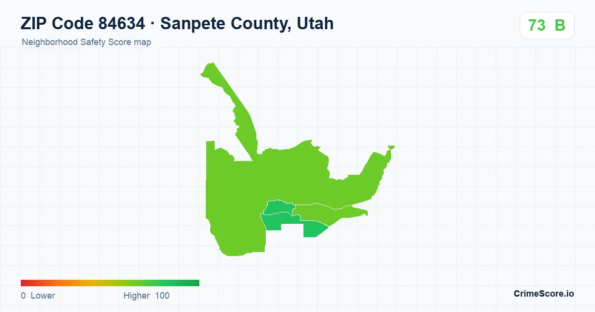 ZIP Code 84634 in Sanpete County, Utah neighborhood Safety Score map