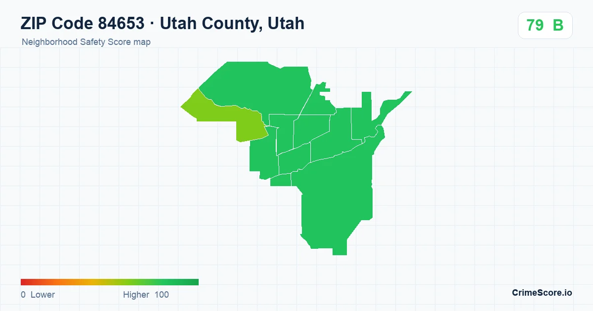 ZIP Code 84653 in Utah County, Utah neighborhood Safety Score map