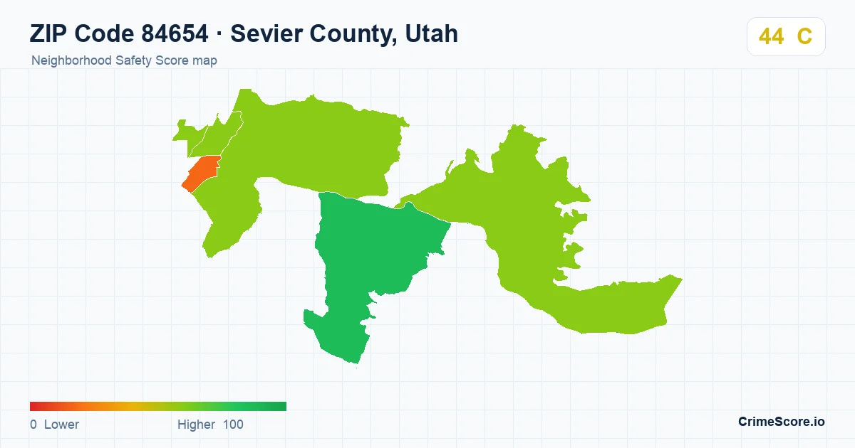 ZIP Code 84654 in Sevier County, Utah neighborhood Safety Score map
