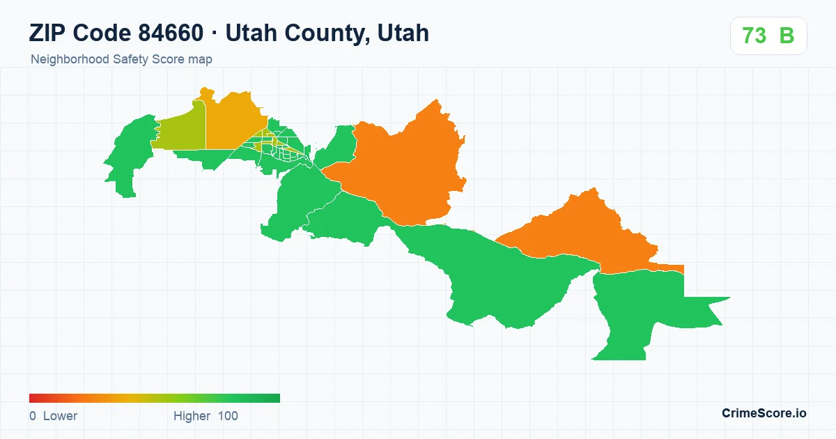 ZIP Code 84660 in Utah County, Utah neighborhood Safety Score map