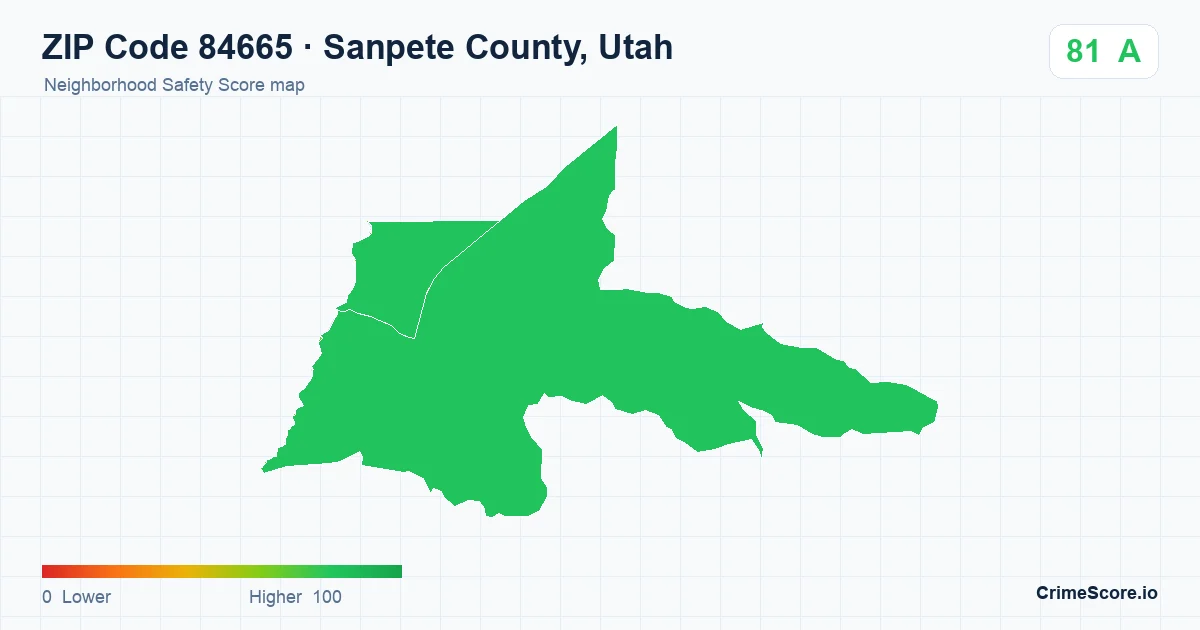 ZIP Code 84665 in Sanpete County, Utah neighborhood Safety Score map
