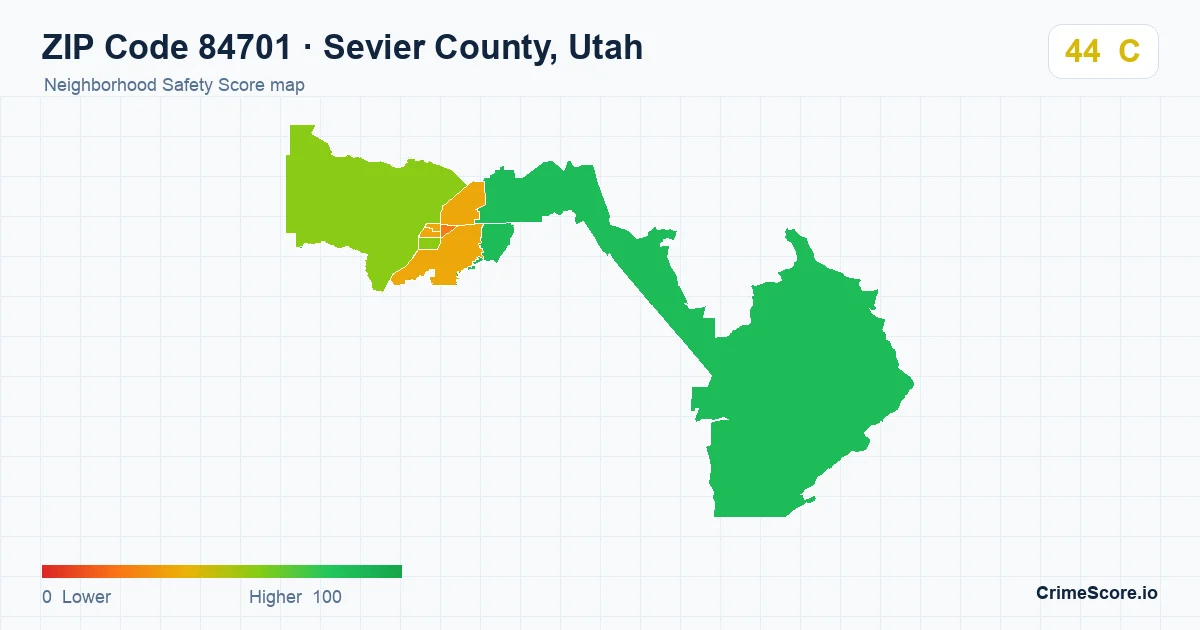 ZIP Code 84701 in Sevier County, Utah neighborhood Safety Score map