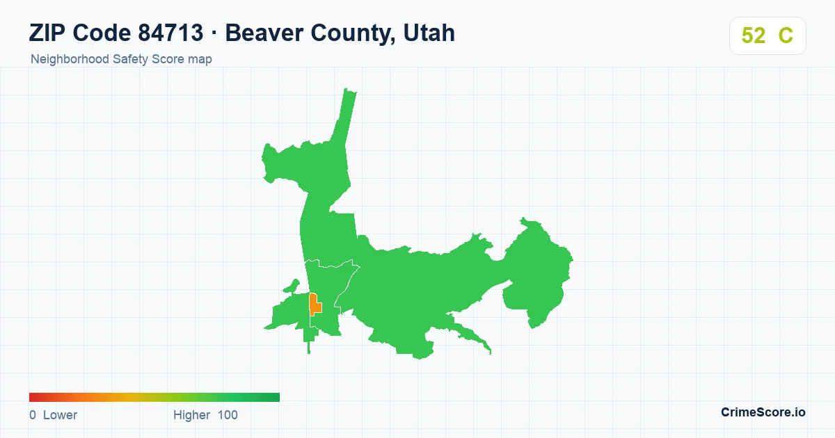 ZIP Code 84713 in Beaver County, Utah neighborhood Safety Score map