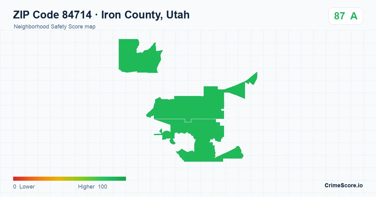 ZIP Code 84714 in Iron County, Utah neighborhood Safety Score map