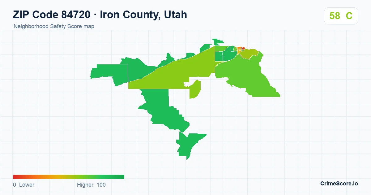 ZIP Code 84720 in Iron County, Utah neighborhood Safety Score map