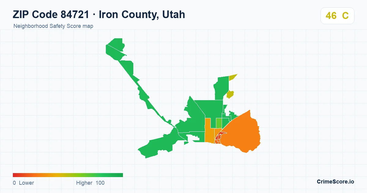 ZIP Code 84721 in Iron County, Utah neighborhood Safety Score map