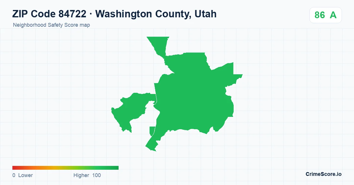 ZIP Code 84722 in Washington County, Utah neighborhood Safety Score map