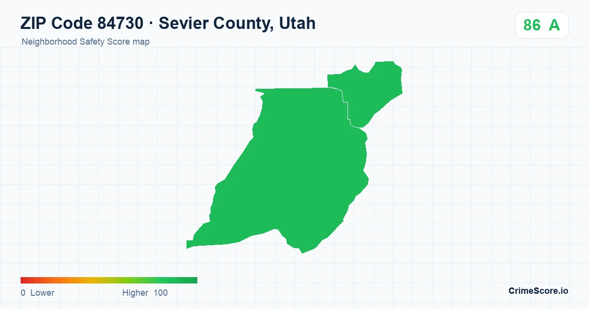 ZIP Code 84730 in Sevier County, Utah neighborhood Safety Score map