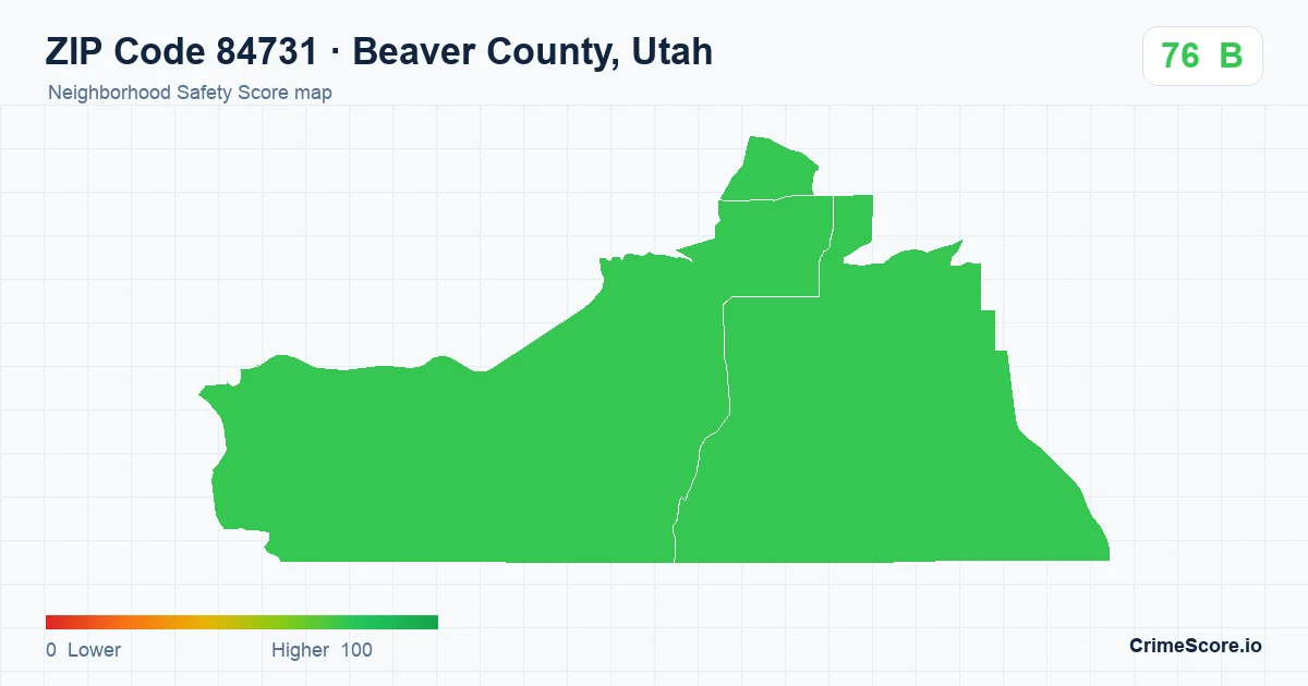 ZIP Code 84731 in Beaver County, Utah neighborhood Safety Score map