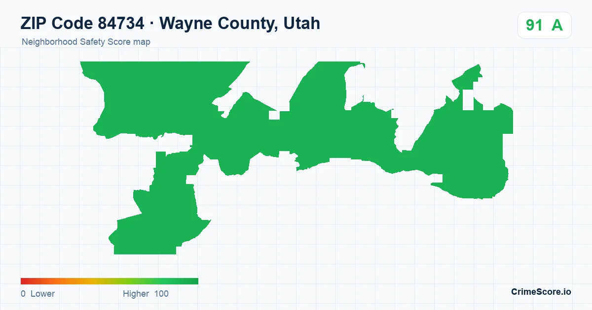 ZIP Code 84734 in Wayne County, Utah neighborhood Safety Score map