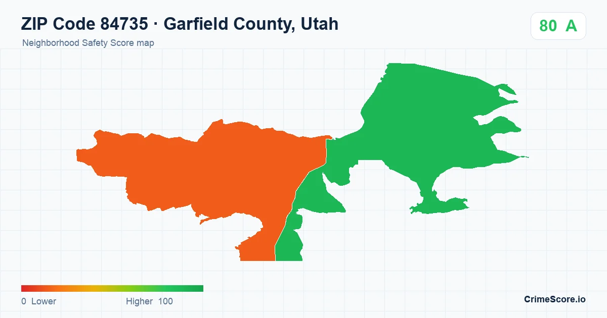 ZIP Code 84735 in Garfield County, Utah neighborhood Safety Score map