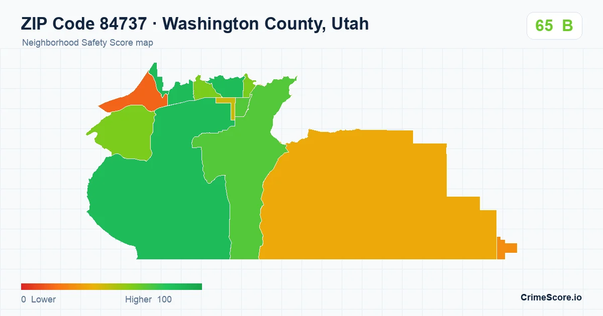 ZIP Code 84737 in Washington County, Utah neighborhood Safety Score map