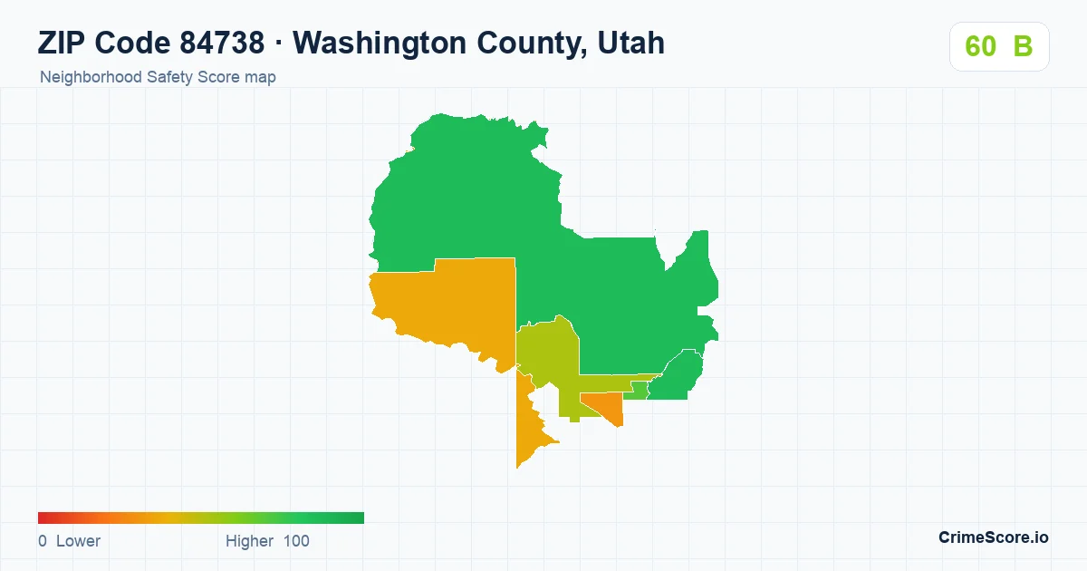 ZIP Code 84738 in Washington County, Utah neighborhood Safety Score map
