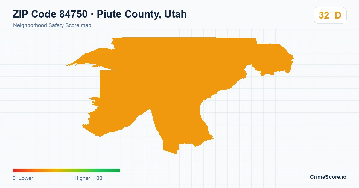 ZIP Code 84750 in Piute County, Utah neighborhood Safety Score map