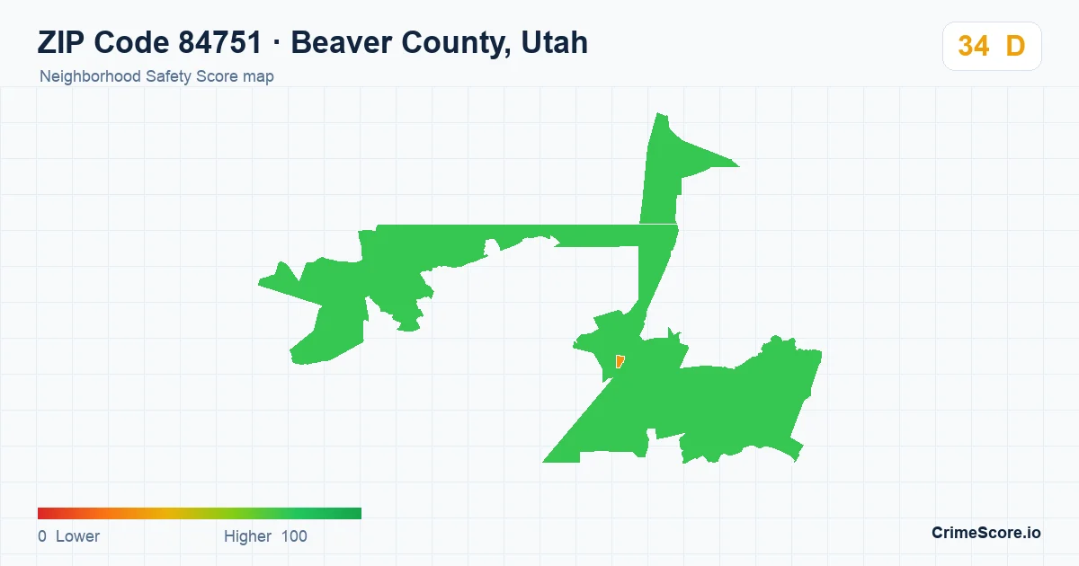 ZIP Code 84751 in Beaver County, Utah neighborhood Safety Score map