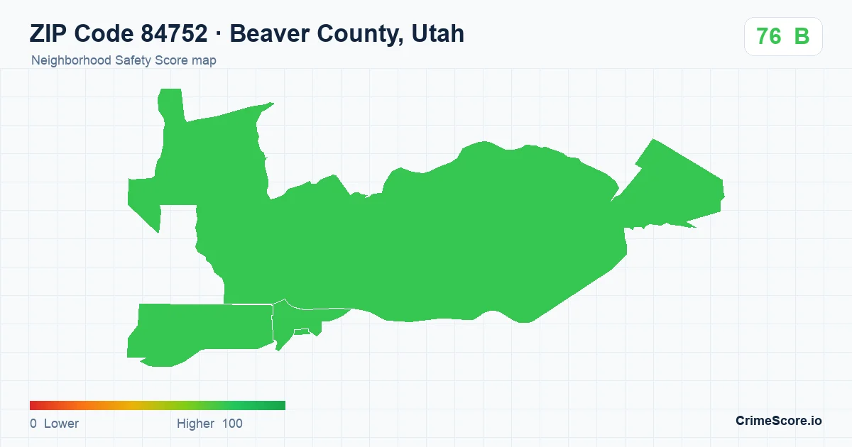 ZIP Code 84752 in Beaver County, Utah neighborhood Safety Score map
