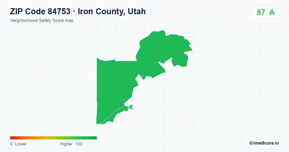 ZIP Code 84753 in Iron County, Utah neighborhood Safety Score map