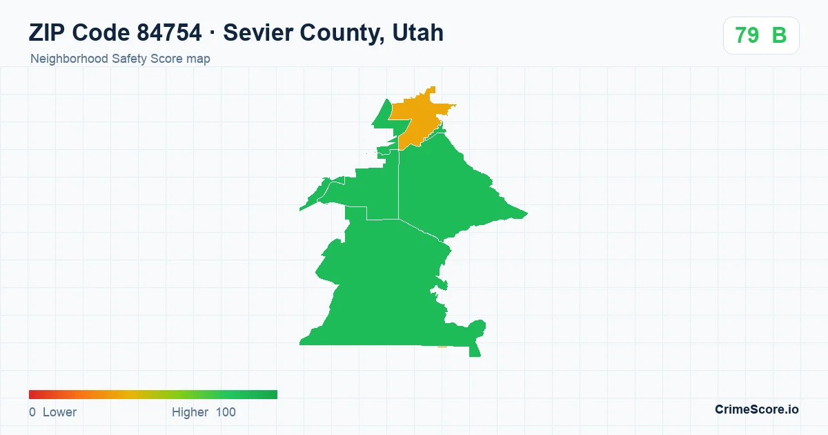 ZIP Code 84754 in Sevier County, Utah neighborhood Safety Score map