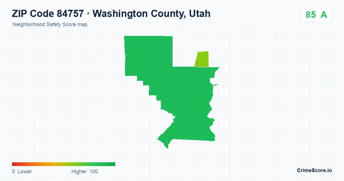 ZIP Code 84757 in Washington County, Utah neighborhood Safety Score map