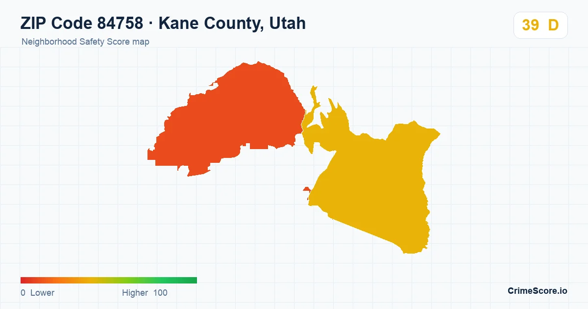 ZIP Code 84758 in Kane County, Utah neighborhood Safety Score map