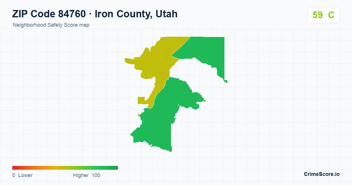 ZIP Code 84760 in Iron County, Utah neighborhood Safety Score map
