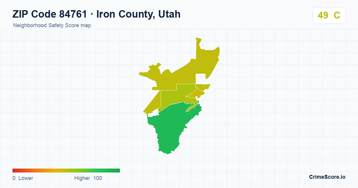 ZIP Code 84761 in Iron County, Utah neighborhood Safety Score map