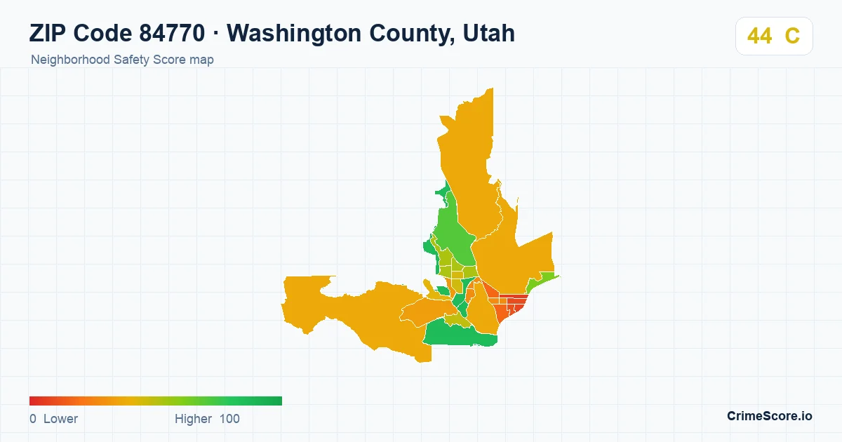 ZIP Code 84770 in Washington County, Utah neighborhood Safety Score map