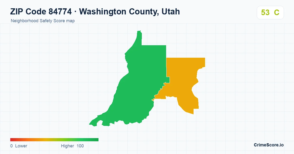 ZIP Code 84774 in Washington County, Utah neighborhood Safety Score map