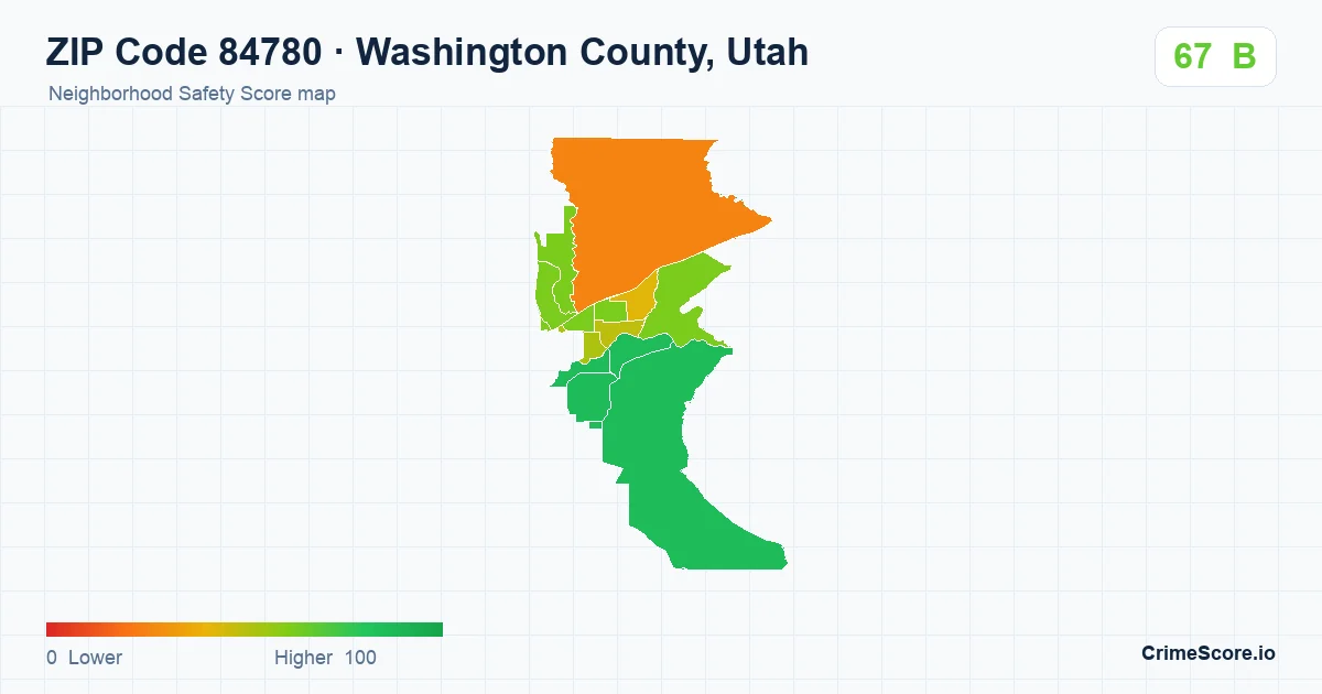 ZIP Code 84780 in Washington County, Utah neighborhood Safety Score map