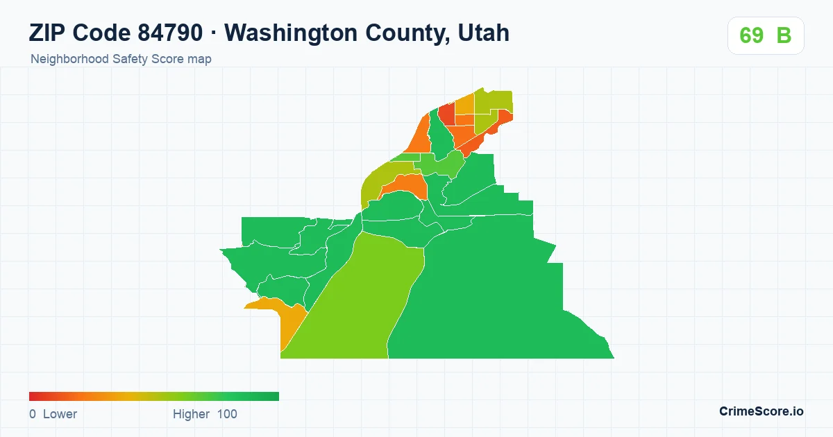 ZIP Code 84790 in Washington County, Utah neighborhood Safety Score map